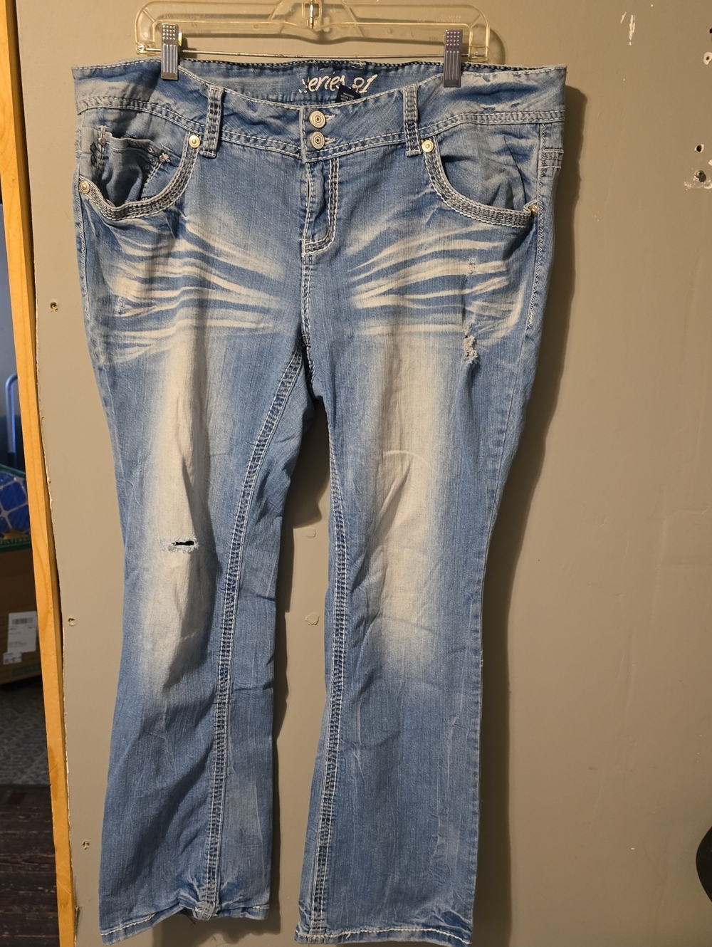 Amethyst Jeans Women’s Light Blue Boot Cut with Whisker Fading